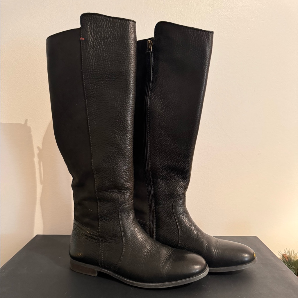 Black Leather Boots Tommy Hilfiger 7.5